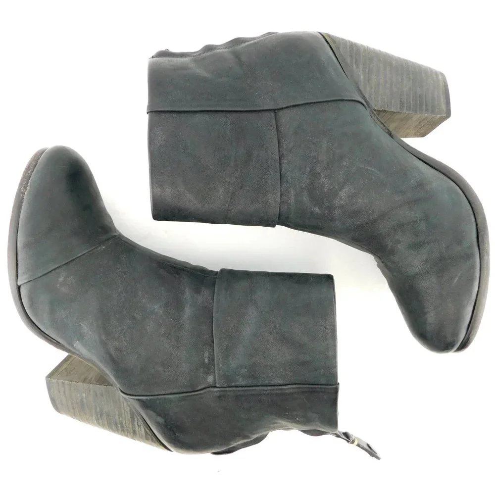 RAG & BONE Black Leather Cap Toe Newbury Block Heel Ankle Boots 36